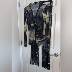 Fashion Nova Black and Green Sheer Top